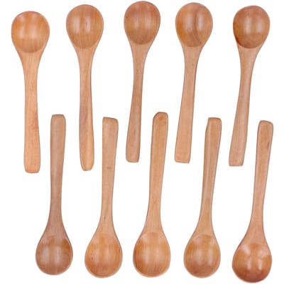 10 stuks Houten Lepel Kinderservies Mini Ronde Kruidenlepel met Lange Steel voor brown