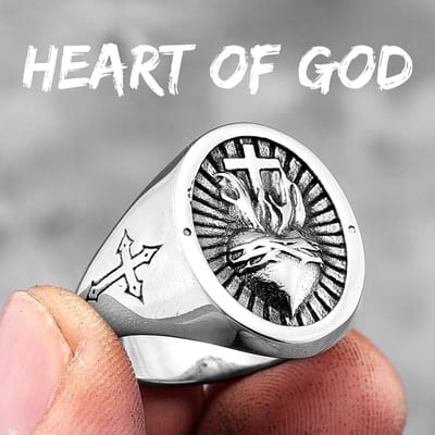 Hart van God Religieus Kruis Roestvrij Staal Heren Ringen Punk Amulet voor Mannelijke Vriend Biker Sieraden Creativiteit Cadeau 13 gray