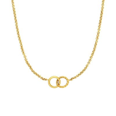 Lucardi Dames Stalen goldplated ketting met 2 cirkels - Ketting - Staal - Goudkleurig - 47 cm