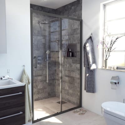 FugaFlow Efficiente Vetro Schuifdeur - 110x190cm - 6mm veiligheidsglas - alu profiel - anti kalk - mat zwart