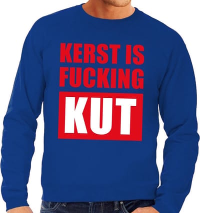 Foute kersttrui / sweater Kerst Is Fucking Kut - blauw voor heren - Kersttruien S