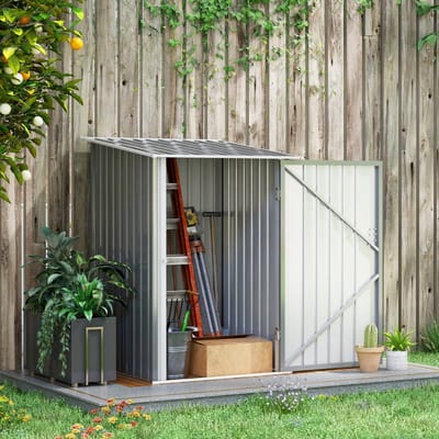 MIVRAY Gereedschapsschuur – 0,92 m² Met Hellend Dak En Afsluitbare Deur – 100 x 103 x 160 cm – Verzinkt Staal – Grijs – Buitenopslag Voor Tuingereedschap En Fietsen