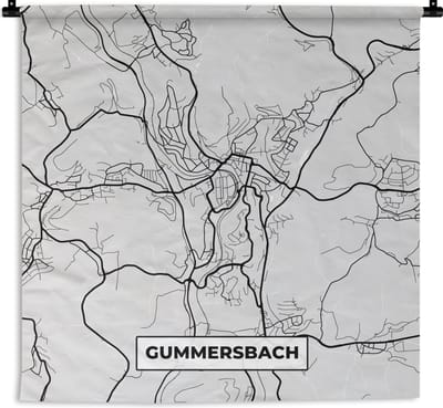 Wandkleed - Wanddoek - Kaart - Plattegrond - Duitsland - Gummersbach - Stadskaart - 180x180 cm - Wandtapijt