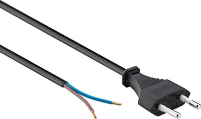 CEE 7/16 - 2-aderig open eind stroomkabel - 2x 0,75mm / zwart - 1,5 meter