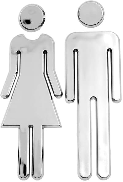 Dailygoods- Toiletdeurbord 2 Stuks - Mannelijk/Vrouwelijk - Zelfklevend - Zilver - Hittebestendig - 12 cm - Toiletstickers