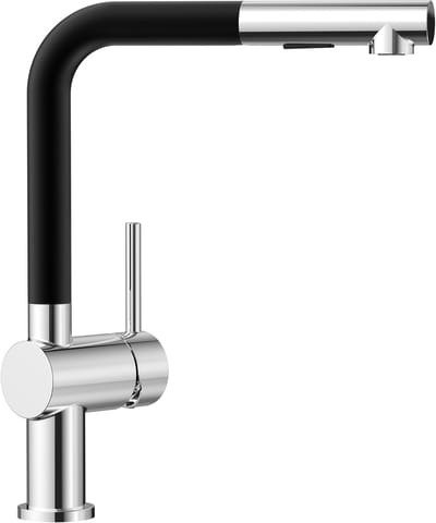 Cecipa Max Uittrekbare Keukenkraan Zwart+Chroom - L-ontwerp - 2 Straalstanden - 40 cm Uittrekbereik - 304 RVS - 360° Draaibaar