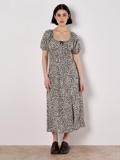Animal Print Milkmaid Midi Dress