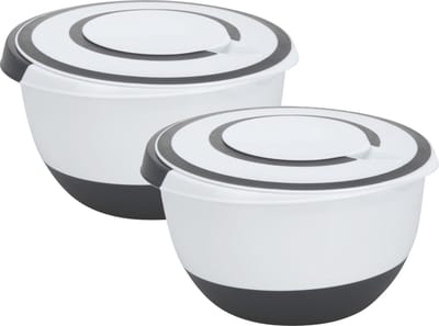 Excellent Houseware Beslagkom/mengkom/roerkom - met deksel - 2x - kunststof - wit/antraciet -