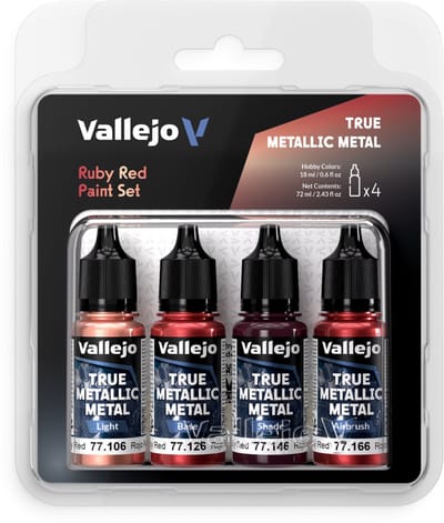 Vallejo Hobbyverf Acrylverf - 77254 True Metallic Metal - Robijn Rood Kleurenset - Acryl Set - 4x Verf set - 4x 18 ml