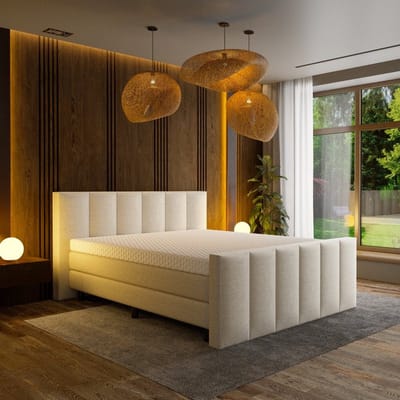 Mörgenn Luxe Boxspring Billy - Pocketvering - Luxe 6 baans hoofdbord - Luxe 6 baans voetbord + Luxe Suprême topper - Inclusief Dekbed en Kussens - Beige - 140x200 cm