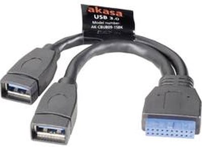 Akasa USB-kabel USB 3.2 Gen1 Shrouded header 19-polig, USB-A bus 0.15 m Zwart Vergulde steekcontacten, UL gecertificeerd AK-CBUB09-15BK