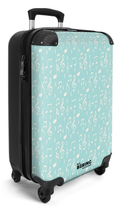 NoBoringSuitcases.com® - Handbagage koffer lichtgewicht - Reiskoffer trolley - Blauw met muzieknoten - Vakantie rolkoffer met wieltjes - Carryon suitcase - Flightcase - Cabin koffertje - Past binnen 55x40x20 en 55x35x25