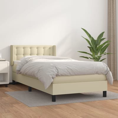 vidaXL - Boxspring - met - matras - kunstleer - crèmekleurig - 90x190 - cm