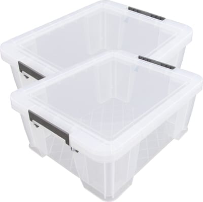 Whitefurze Opbergbox - 2x stuks - 24 liter - Transparant - 48 x 38 x 19 cm - kunststof - opslag oplossingen - kist - met deksel