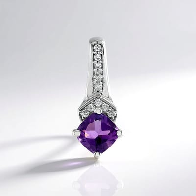 Cavill - Zilveren Hanger met Marokkaanse Amethist 0,57 ct - 925 Sterling Zilver - Vintage Kussen Slijpsel - Cambodjaanse Zirkonia 0,63 ct