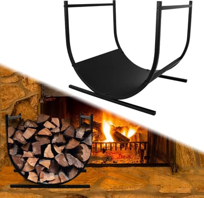 NAIZY Houten Opslag Brandhout Halfrond Brandhout Buiten Binnen Brandhoutrek met Zwart Metalen Frame 44 x 37 x 40 cm