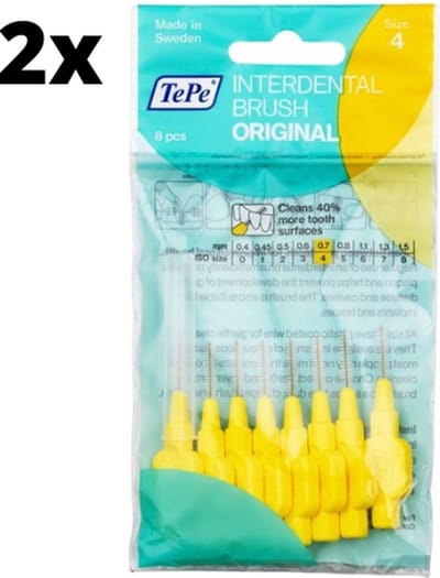TePe Ragers Geel 0,7mm - 2 x 8 stuks - Voordeelverpakking