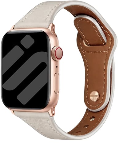 Strap-it leren bandje met drukknoopsluiting - horlogebandje geschikt voor Apple Watch 1/2/3/4/5/6/7/8/9/10/11/SE/Ultra (2) (38/40/41/42mm) - beige