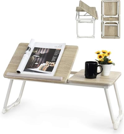 MEUBLES COSY Bedtafel-Laptoptafel - Laptop standaard -Banktafel - Ontbijttafel - Ontbijt op bed- hoogte verstelbaar -Eiken -65x30x27.5 cm(L x B x H)