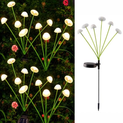 Solar Tuinlamp - Solar Kwallen Tuinlampen - 6 Buigzame Armen - IP65 Waterdicht - Warmwit Constante/Knipperend - Voor Tuin/Terras/Camping - Voor Thuis/Outdoor - Warmwit - Hoogte Ongeveer 68cm Per Stuk - 4 Stuks