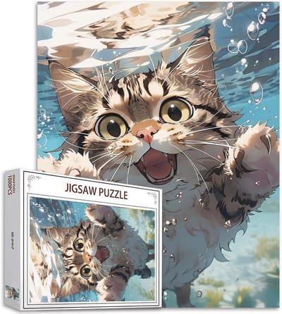 Leuke kattenpuzzels voor volwassenen - 1000 stukjes zwemmende kitten kunst puzzel - 27 x 20 inch kleurrijke DIY handwerk puzzels voor thuisdecoratie
