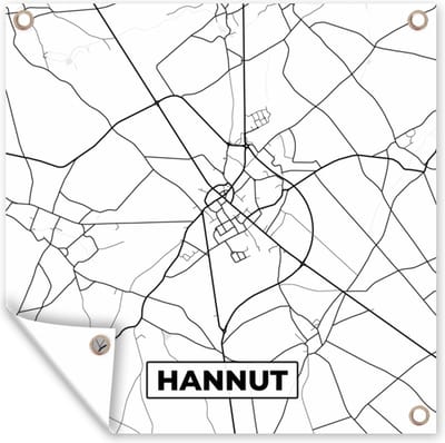 Tuin poster Stadskaart – Plattegrond – België – Zwart Wit – Hannut – Kaart - 200x200 cm - Tuindoek