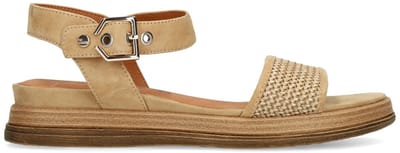 No Stress - Dames - Cognac leren plateau sandalen - Maat 38
