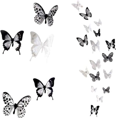 36 stuks 3D Vlinderstickers - Decoratie voor slaapkamer, woonkamer en kantoor - Zwart en wit