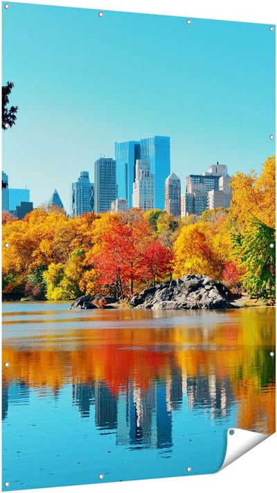 Gards Tuinposter Central Park in New York tijdens de Herfst - 120x180 cm - Tuindoek - Tuindecoratie - Wanddecoratie buiten - Tuinschilderij