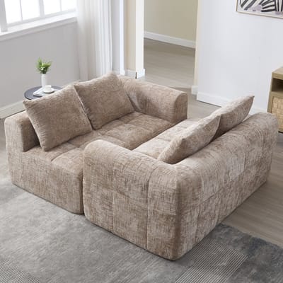 DESMIU Zitbank 158 Cm - Zacht 2-Zits Sofa Met Zijvakken En Kussen - Voor Woonkamer En Ontspanning - Chenille Khaki