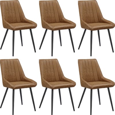 Colenis® - Skandi Eetkamerstoel - Set van 6 - Cognac - Microvezel - Microfiber - Industrieel - Design - Comfortabele en Duurzame Eetkamerstoelen