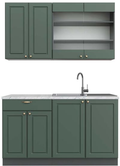 Vicco Fame-Line Eenpersoonskeuken – 140 cm, WB Marmer Groen-Goud Landhuis/Antraciet