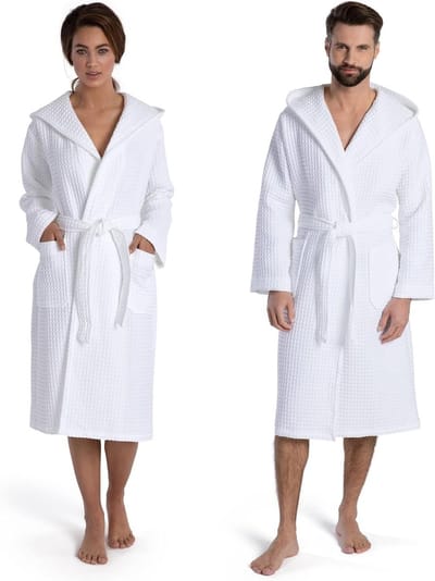 Katoenen Jas - Met Capuchon - Comfortabel Ontspannen - Licht En Sneldrogend - Lengte 120 cm - Sneeuwwit