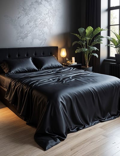 Zijden dekbed overtrek Nuovo Seta Zwart 140 x 200/220 - Set inclusief Zijden Kussensloop - 100% Puur Zijde