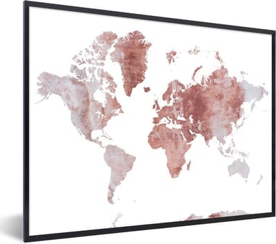 Poster in lijst - Fotolijst 80x60 cm - Posters - Wereldkaart - Roze - Marmer - Posterlijst zwart - Decoratie - Wanddecoratie woonkamer - Muurdecoratie slaapkamer
