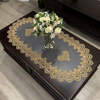 Kanten Tafelkleed - Decoratief Kleed - Eettafel Decoratie - Geborduurd Bloemendessin - 40x90cm Ovaal