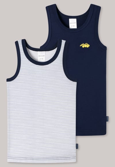 Onderhemden, set van 2, fijnrib, bagger, met streepjes, donkerblauw/wit - multipacks met fijnribbige onderhemden 98
