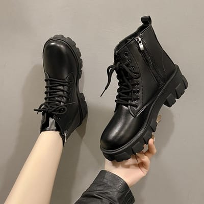Nieuwe Herfst/Winter Koreaanse Stijl Comfortabele Mid-kuit Dames Schoenen Modieuze Dikke Zool Vetersluiting Zijrits Dames Laarzen 38 black