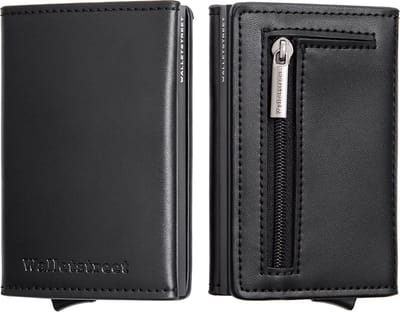 Walletstreet MRG Genuine Leather Uitschuifbare Pasjeshouder- creditcardhouder/Portemonnee briefgeld en muntgeld – Magnetisch sluit baar-Echt Leder- leer- voor- Mannen Card Protector- Anti-Skim/ RFID 12 Pasjes