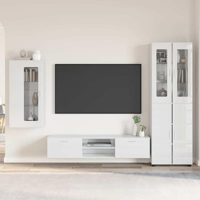 vidaXL - Tv-meubelset - FLORIN - 3 - st - Hoogglans - wit - Bewerkt - hout