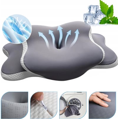 Vlindervormig traagschuimkussen met verlengde zijvleugels –Orthopedisch & Ergonomisch kussen - Ergonomisch kussen voor nekondersteuning - drukverlagend ontwerp - Geschikt voor rug, zij- en buikslapers - donkergrijs