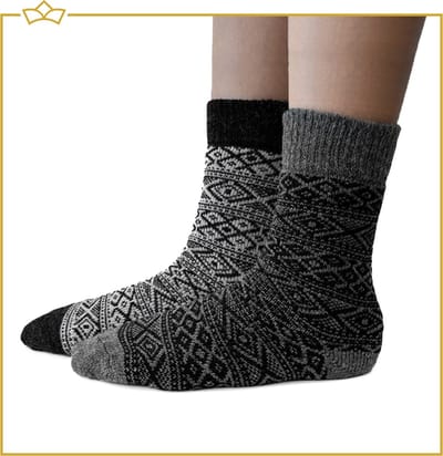 ATTREZZO® Sokken - 2 paar - Noorse Sokken met motief - Wol - Huissokken - Grijs - maat 35-38