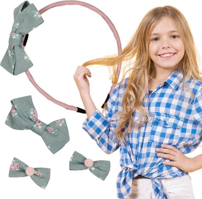 Zeegroen Roze Haaraccessoires Set - Haarband + 3x Haarspeldjes van Nella