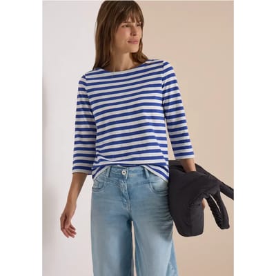 Basic Shirt met boothals en strepen