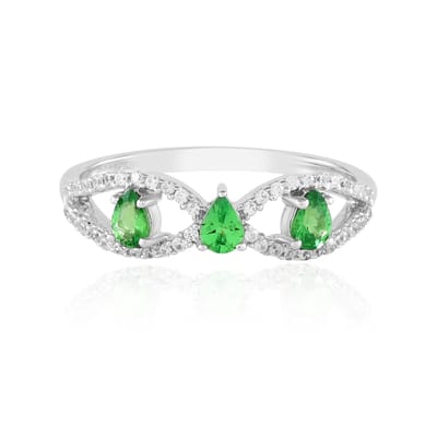 Cavill - Luxe Zilveren Ring - 925 Sterling Zilver Rhodium - Peervormige Groene Tsavoriet 0,45 ct - Zirkonia 0,25 ct - Elegante Edelsteen Ring