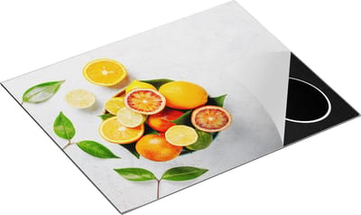 Chefcare Inductie Beschermer Citrusvruchten op Witte Marmer - Fruit - 65x50 cm - Afdekplaat Inductie - Kookplaat Beschermer - Inductie Mat