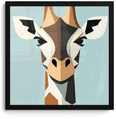 Poster in lijst - Fotolijst 40x40 cm - Posters - Giraffe - Illustratie - Bruin - Minimalistisch - Posterlijst zwart - Decoratie - Wanddecoratie woonkamer - Muurdecoratie slaapkamer