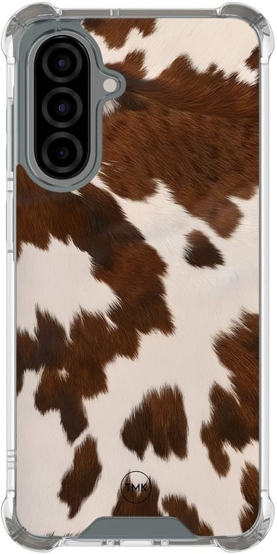 Shockproof hoesje geschikt voor Samsung Galaxy A56 - Cow vibe - Schokbestendig - Verhoogde randen - TPU case - Extra Sterke Back Cover - Print - Transparant, Bruin