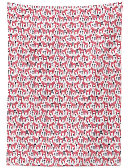 ABAKUHAUS Tafellaken Folk-Dala-Paard – 140×240 cm – Vuilafstotend, Wasbaar – Donkerkoraal/Indigo