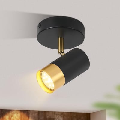 Glitzerlife - Plafondspot Plafondlamp - Draaibaar Opbouwspot - GU10 350 graden draaibaar - Retro Aluminium IJzer - Ø13cm - Zwart Goud